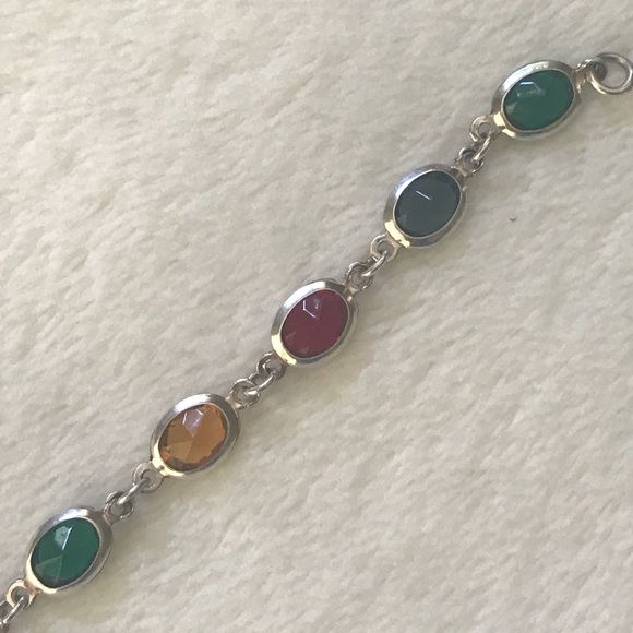 Sterling Silver and Oval Colored Crystal Bracelet - Picture 2 of 5